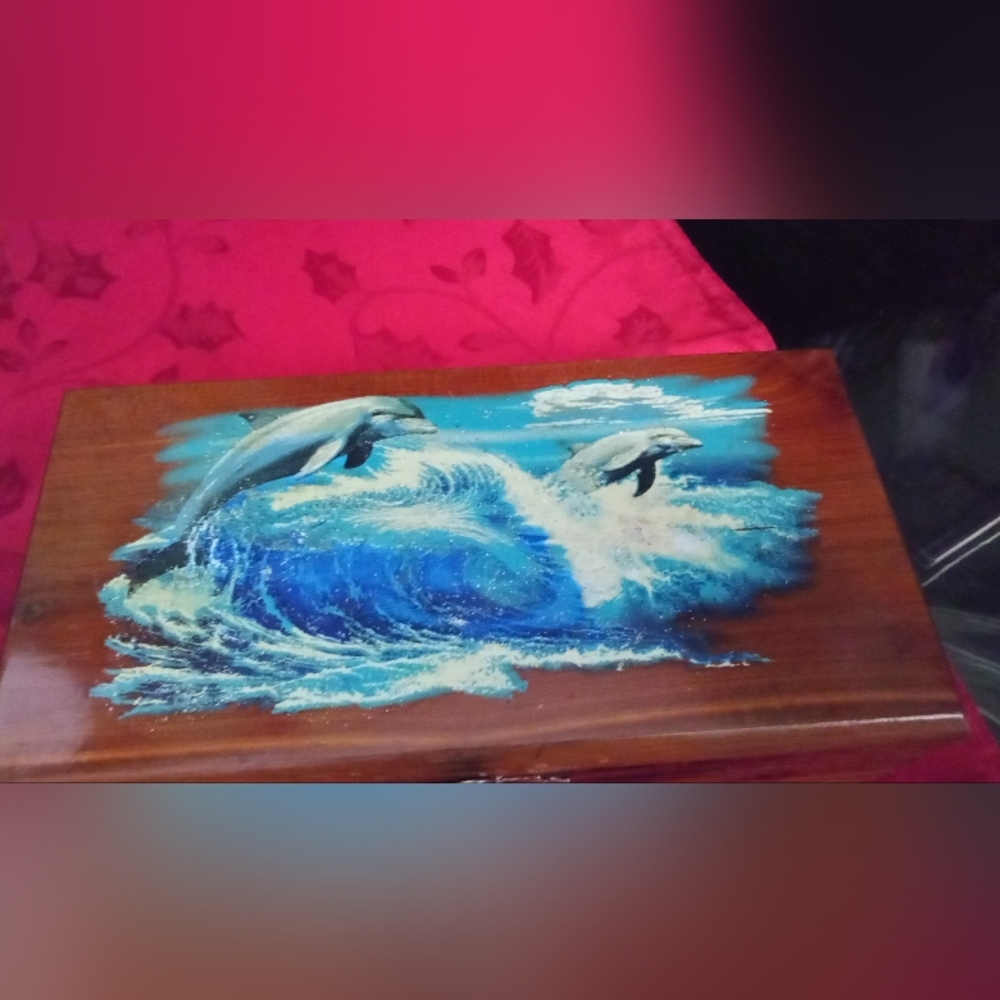 Dolphins Pine Jewelry Box